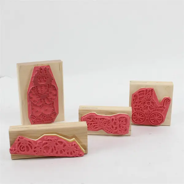 PSX Design Lot of 4 Wood Mounted Rubber Stamps Pumpkin Cowboy Girl Carriage