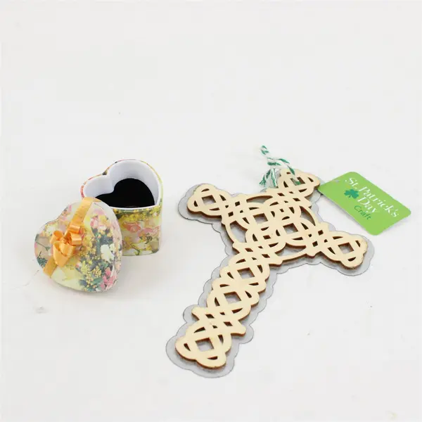 Lot of 2 Celtic Cross Heart Shaped Box Yellow Ribbon Craft Accessories