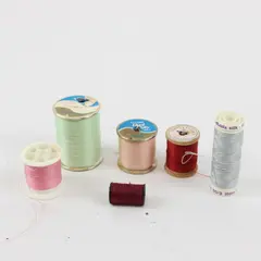 Lot of 6 Mixed Brand Sewing Thread Spools Assorted Colors Used Partial