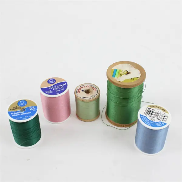 Lot of 5 Coats & Clark Sewing Thread Spools Assorted Colors Used
