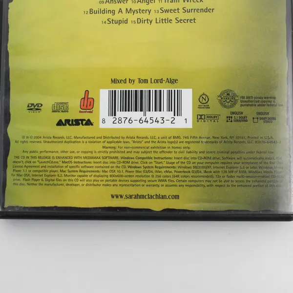 Sarah McLachlan Afterglow Live CD & DVD Collection 2004 