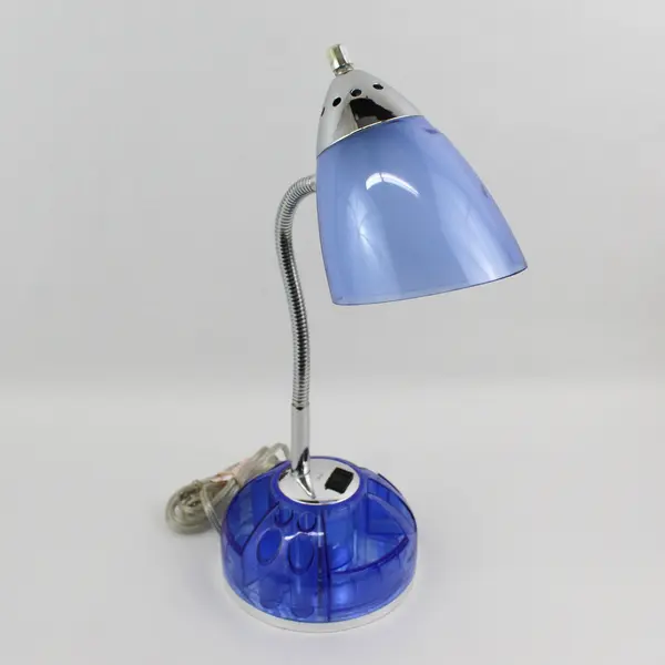 Blue Plastic And Chrome Gooseneck Desk Lamp With Desk Organizer Base