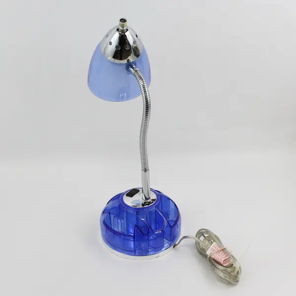 Blue Plastic And Chrome Gooseneck Desk Lamp With Desk Organizer Base
