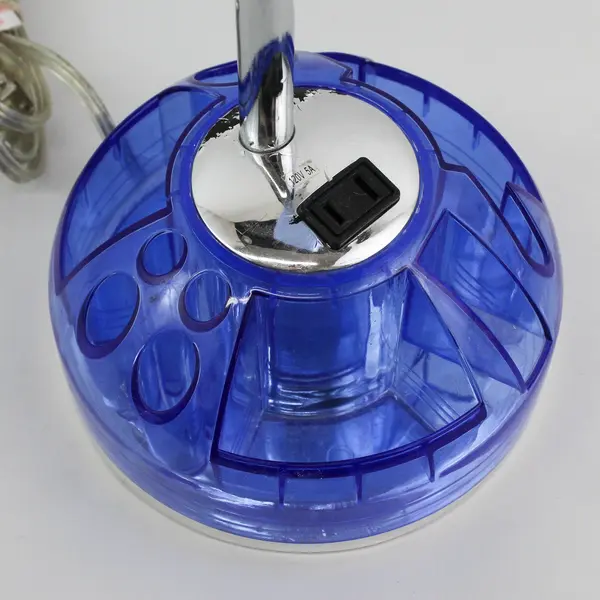 Blue Plastic And Chrome Gooseneck Desk Lamp With Desk Organizer Base
