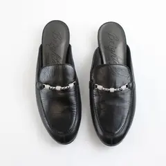 Brighton Shauna Black Leather Silver Chain Mule Flats 8.5M