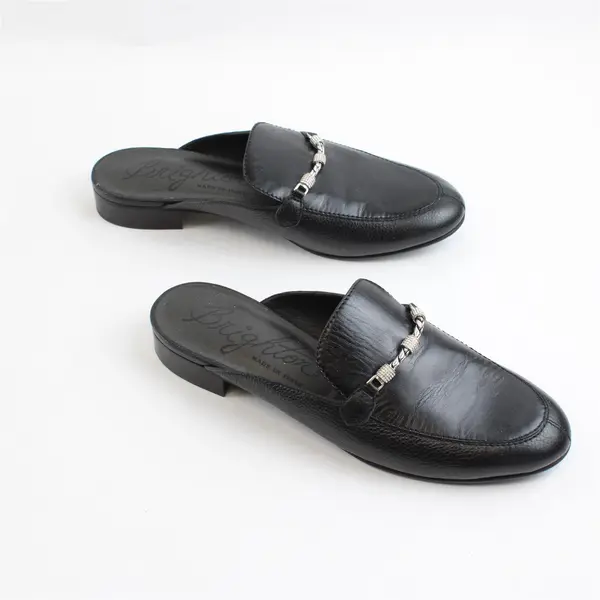 Brighton Shauna Black Leather Silver Chain Mule Flats 8.5M