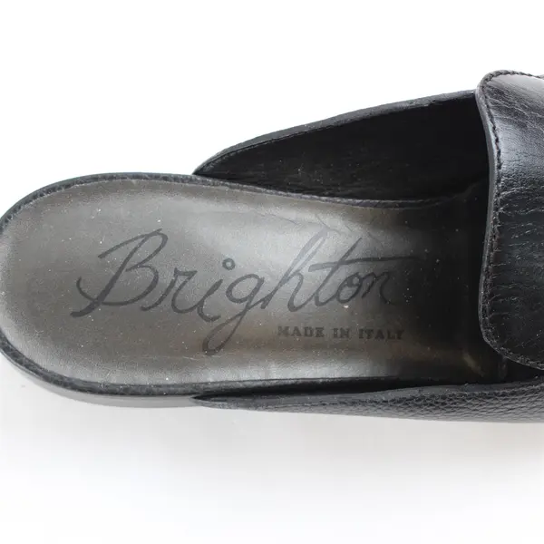 Brighton Shauna Black Leather Silver Chain Mule Flats 8.5M