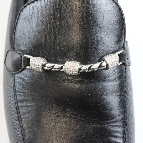 Brighton Shauna Black Leather Silver Chain Mule Flats 8.5M