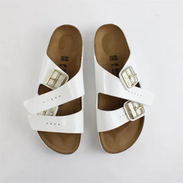 Birkenstock Glossy Patent White Arizona Sandals Shoes Womens Size 9/9.5