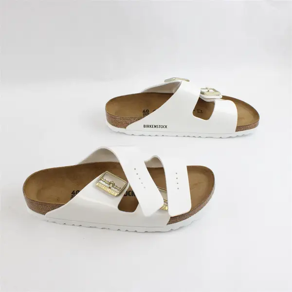 Birkenstock Glossy Patent White Arizona Sandals Shoes Womens Size 9/9.5
