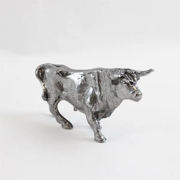 Pewter Stock Market Bull Desk Figurine Paperweight 3" Collectible Gift