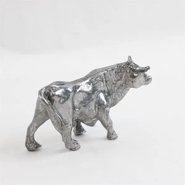 Pewter Stock Market Bull Desk Figurine Paperweight 3" Collectible Gift