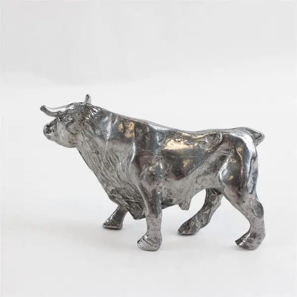 Pewter Stock Market Bull Desk Figurine Paperweight 3" Collectible Gift