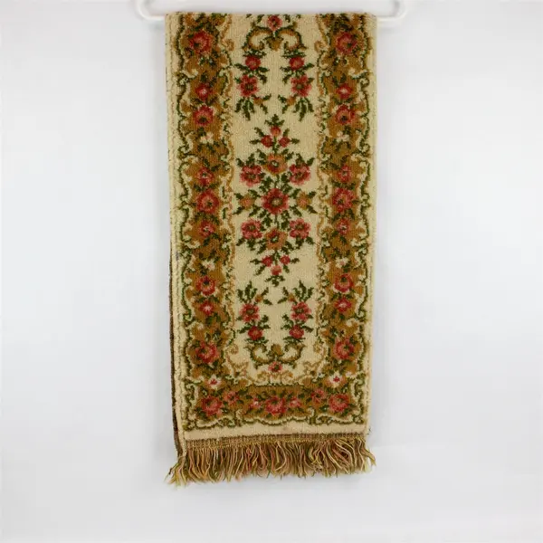 Beige Pink Runner Rug Detailed Border Pre-Owned 12.5" x 60"