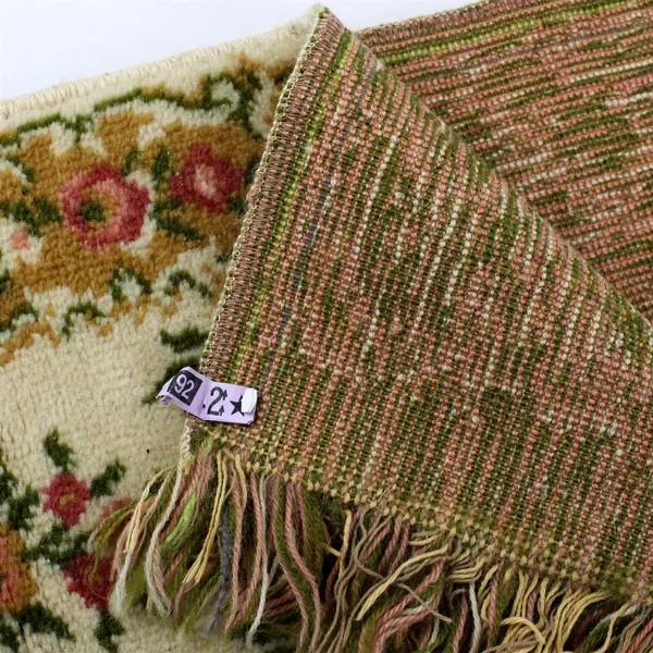Beige Pink Runner Rug Detailed Border Pre-Owned 12.5" x 60"