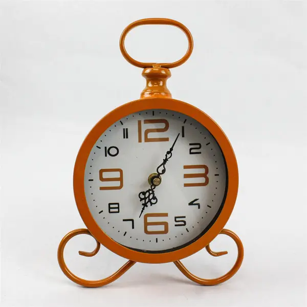 Vintage Orange Metal Alarm Clock Mantel Desk Shelf Working