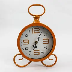 Vintage Orange Metal Alarm Clock Mantel Desk Shelf Working