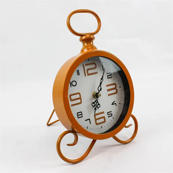 Vintage Orange Metal Alarm Clock Mantel Desk Shelf Working