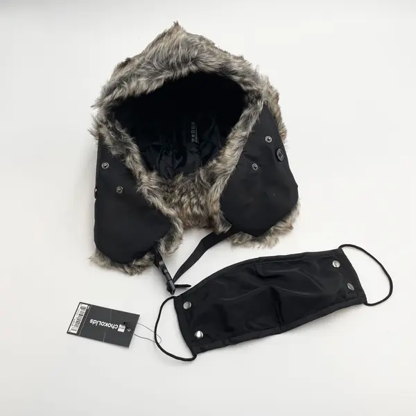 CHOK.LIDS Black Winter Trapper Hat PT101BK Detachable Facemask