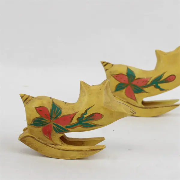 Set of 3 Hand Carved Wood Rocking Cat Figurines Folk Art Poinsettia Decor