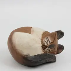 Vintage Hand Carved Wooden Curled Sleeping Cat Figurine Rustic Decor