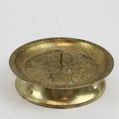 Vintage Brass Pedestal Bowl Candle Holder Floral Etched
