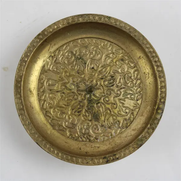 Vintage Brass Pedestal Bowl Candle Holder Floral Etched
