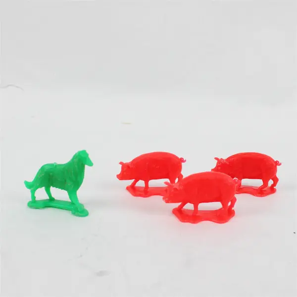 Lot of 4 Vintage Plastic Pigs & Dog Bright Red Green Farm Animal Figurines