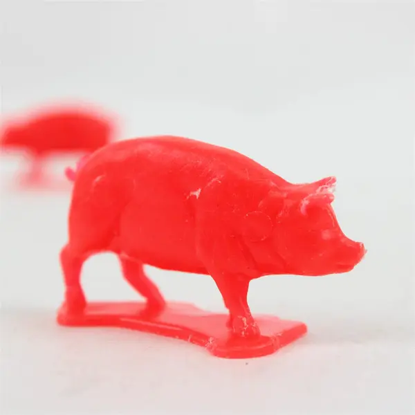 Lot of 4 Vintage Plastic Pigs & Dog Bright Red Green Farm Animal Figurines