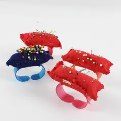 Lot of 4 Vintage Pin Cushions for Holding on Wrist, including pins 