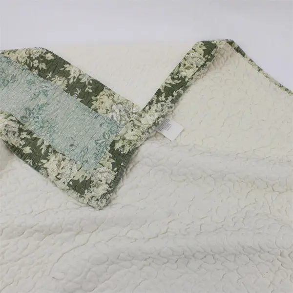 King Quilt Bedspread Floral Green White Purple Cotton Polyester Rayon