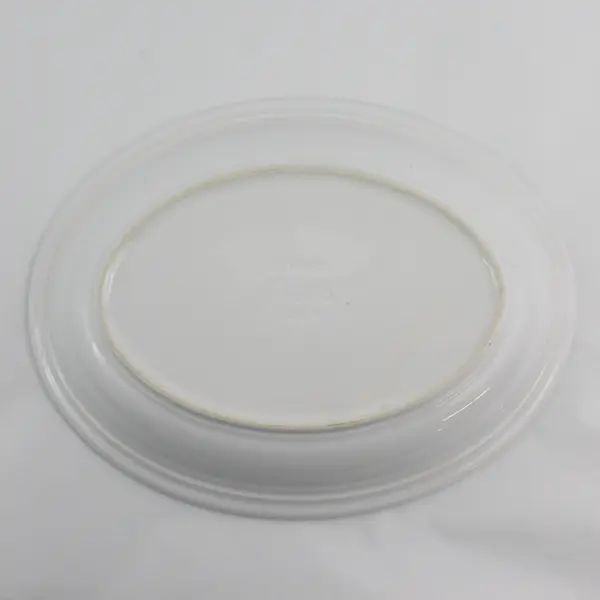 Homer Laughlin White Oval Restaurant Ware Platter Burgundy Blue Stripes 11.25in