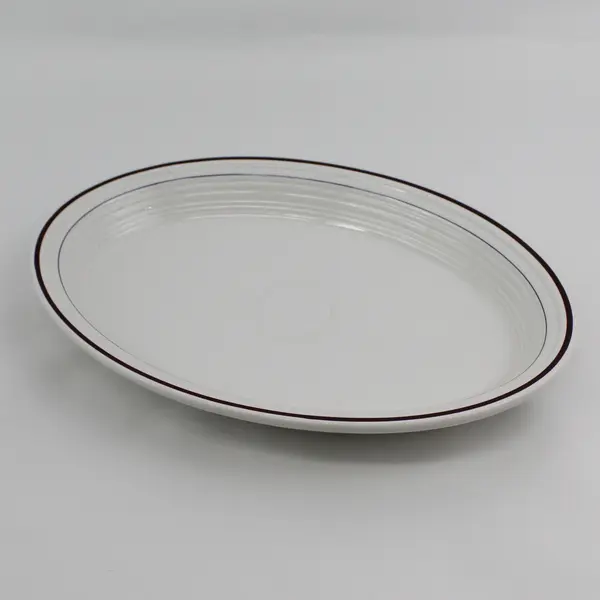 Homer Laughlin Burgundy & Blue Stripes Restaurant Ware Platter  13.5" x 9.5"