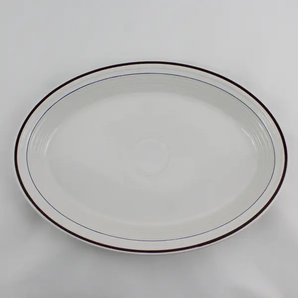 Homer Laughlin Burgundy & Blue Stripes Restaurant Ware Platter  13.5" x 9.5"