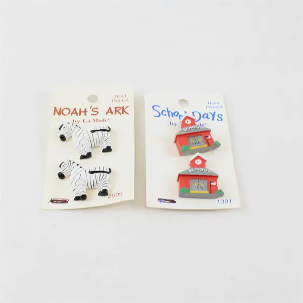 Lot 2x2 La Mode Hand-Painted Child Shank School Days Noah's Ark Zebra New