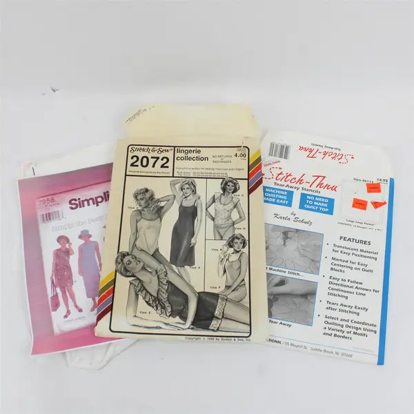 Lot of 3 Simplicity Stretch&Sew Stitch-Thru Patterns & Stencil 2072 7958 6113