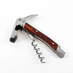 Stainless Steel and Wood Corkscrew Wine Bottle Opener and Knife