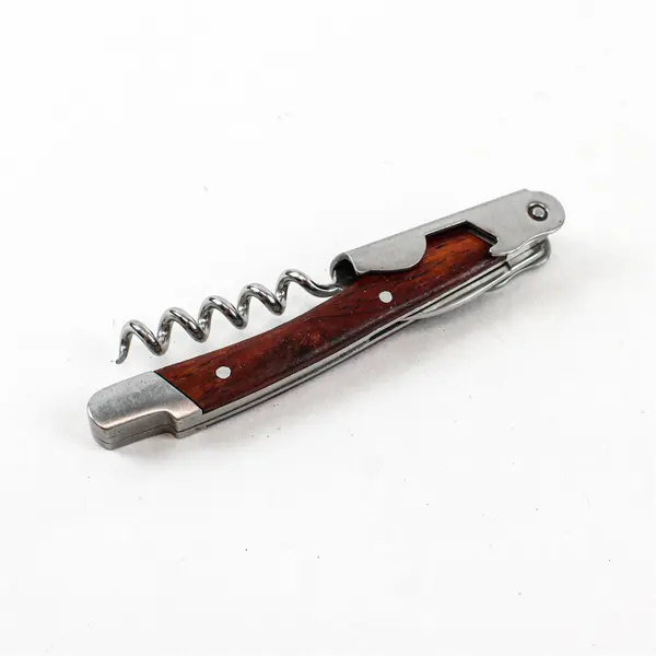 Stainless Steel and Wood Corkscrew Wine Bottle Opener and Knife