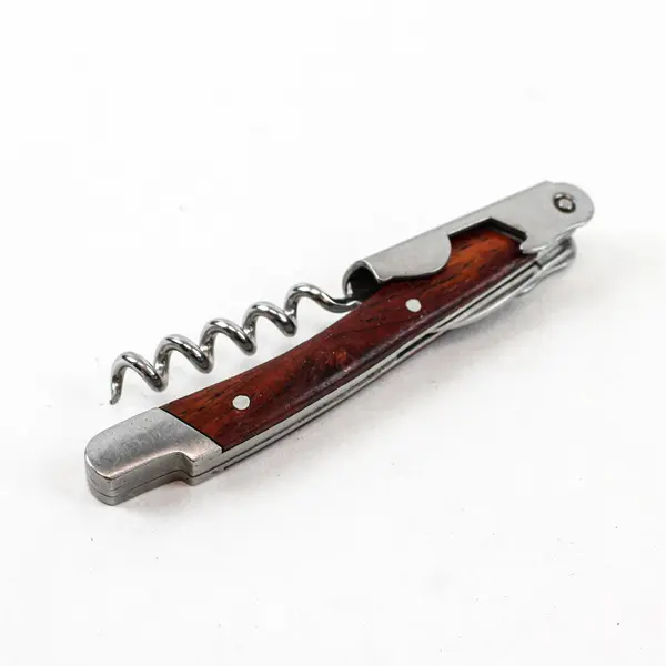 Stainless Steel and Wood Corkscrew Wine Bottle Opener and Knife
