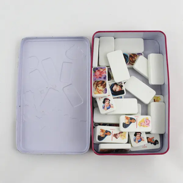 Disney Princess Dominoes Plastic Tile Game 28 Pcs. in Tin, Complete 