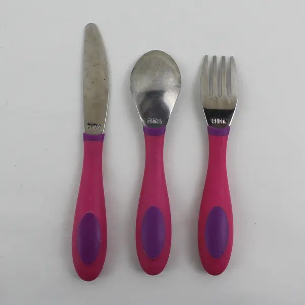 Gerber 3 Pc. Feeding Set: Fork Spoon Knife Stainless Steel/Plastic Pink/Purple 