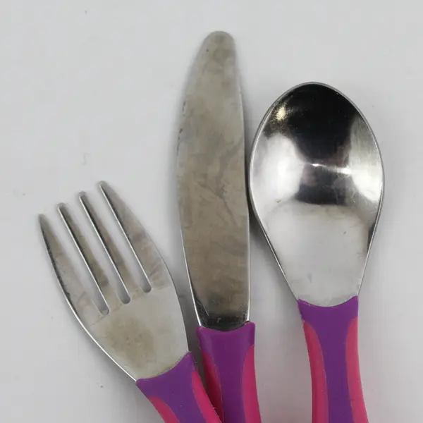Gerber 3 Pc. Feeding Set: Fork Spoon Knife Stainless Steel/Plastic Pink/Purple 