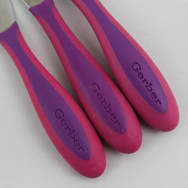 Gerber 3 Pc. Feeding Set: Fork Spoon Knife Stainless Steel/Plastic Pink/Purple 