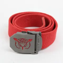 Visualize Golf Belt Red & Gunmetal Gray Owl Engraved Buckle 42in