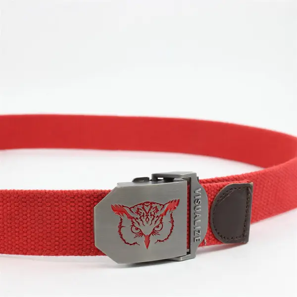 Visualize Golf Belt Red & Gunmetal Gray Owl Engraved Buckle 42in