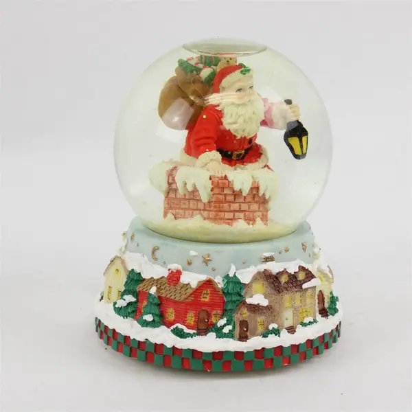 Musical Santa Snow Globe Going Down Chimney CAL 10629 Works