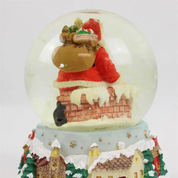 Musical Santa Snow Globe Going Down Chimney CAL 10629 Works