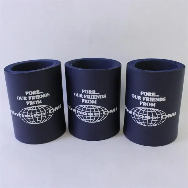 Set of 3 Enthone OMI Beverage Koozie Insulators Navy Blue White Lettering