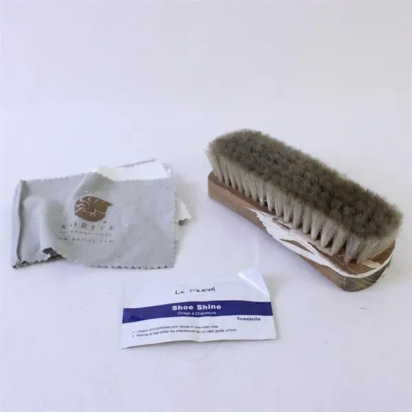 Vintage Thom McAn BootMaster Shoe Brush, Rag & La Fresh Towelette Set