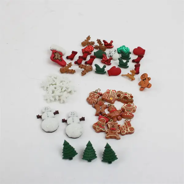  Christmas Themed Buttons and Charms Mixed Lot Craft Sewing Assorted